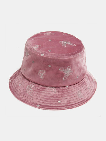 Women Embroidery Butterfly Pattern Bucket Hat