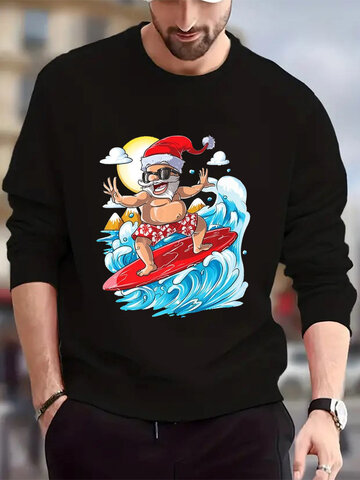 Santa Claus Surfing Print Sweatshirts