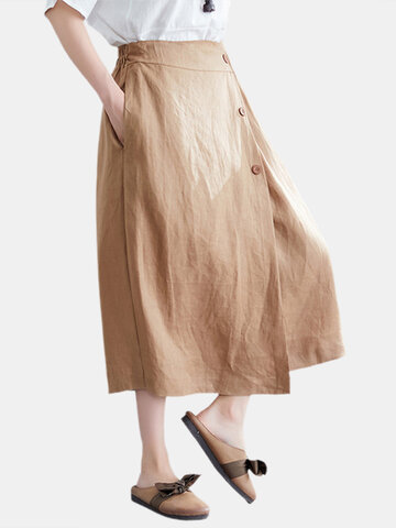 

New Literary Retro Elastic Waist Large Size Cotton And Linen Skirt