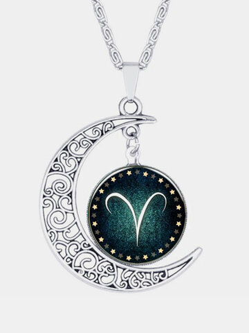 Luminous 12 Constellation Crescent Necklace