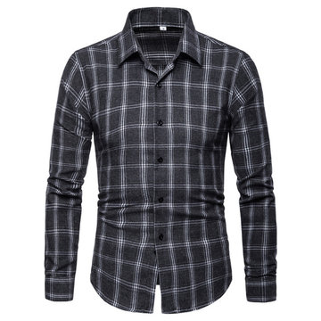 

Foreign Trade Spring New Men's Casual Plaid Shirt Men's Self-cultivation British Wind Large Size Long-sleeved Shirt
