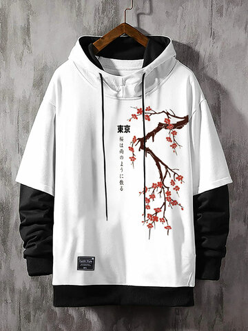 Sudaderas con capucha en contraste de flores de cerezo japonesas
