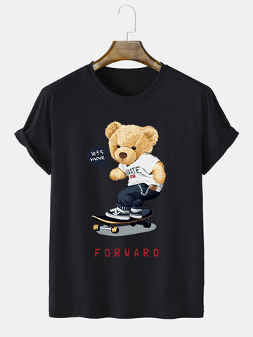 Cartoon Bear Skateboard Print T-Shirts