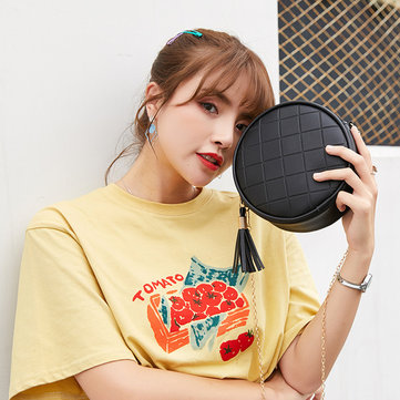 

Fashion Rhombic Embossed Small Round Bag Japan And South Korea Wind Chain Tassel Shoulder Bag Handbags Messenger Mini Mobile Phone Bag