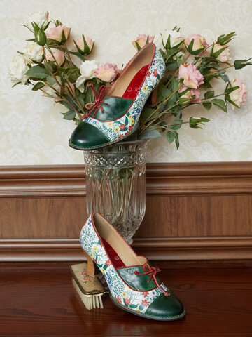 Кожаные туфли Sокофий с цветочным принтом и бантом на каблуке