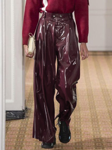 Mens Patent Leather High Waist Pants