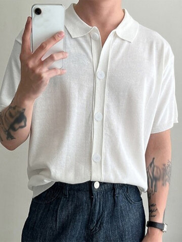 Solid Knit Button Up Shirt
