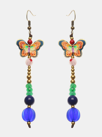 Women's Ethnic Earrings Butterfly Agate Retro Tassel Earrings