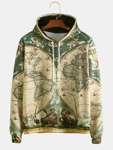 World Map Adventure Mix Print Hooded Sweatshirts