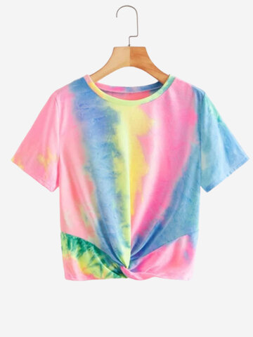 Colorful T-shirt col rond imprimé tie-dye