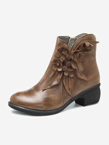 SOCOFY Vintage Ankle Leather Boots