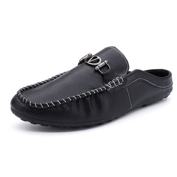 Men Slip On Backless Casual Leather Slippers