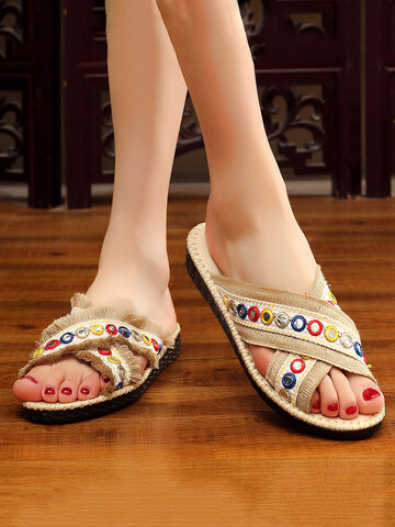 Folkways Circle Sequined Slippers