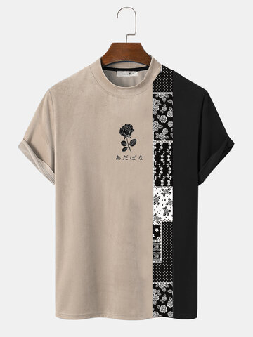 Лоскутные футболки с японским принтом «Роза»