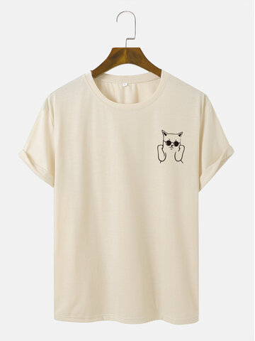 Cool Cat Chest Print T-Shirts