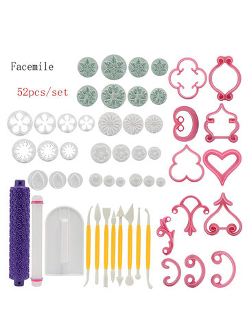52-Piece Cake Decorating Icing Tips Tool Styling Tool Biscuit Roller Baking Tool Fondant Cake Cutter Mold