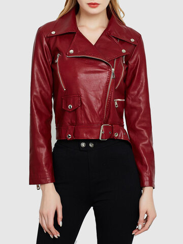 Women Leather Rivet Bomber Jacket