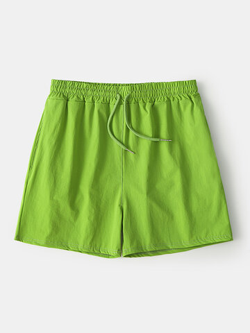Solid Color Casual Drawstring Running Sport Shorts