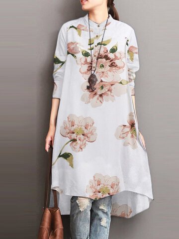 Блуза с цветочным принтом и высоким подолом