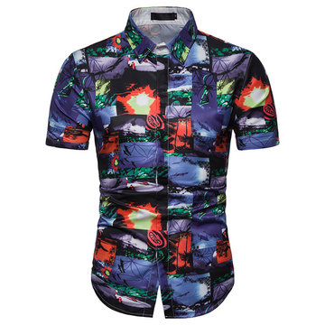 

Foreign Trade Generation 2019 Men's New Print Hawaiian Wind Casual Short-sleeved Beach Shirt C20