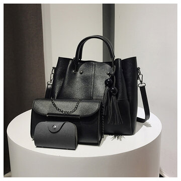 Women Faux Leather 3Pcs Handbag Crossbody Bag Clutch Bag