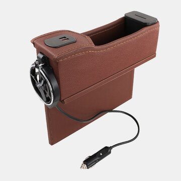 صندوق تخزين فجوة مقعد السيارة USB شحن حزام رقمي عرض صندوق تخزين متعدد الوظائف حامل أكواب ماء للسيارة من الجلد