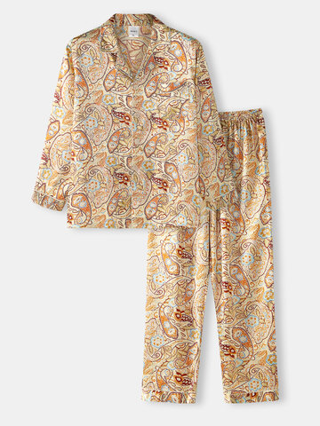 Faux Silk Long-Sleeve Home Pajamas