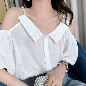 

Season New Loose Foreign Air White Chiffon Shirt Design Sense Female Small Sling Strapless Shirt
