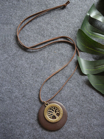 Alloy Wood Long Necklace