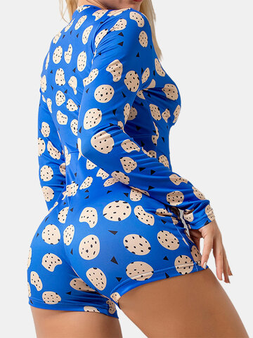 Plus Size Printing Button Up Onesies