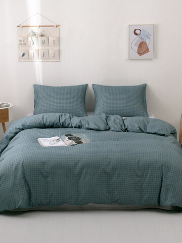 2/3Pcs Plaid Pattern Bedding Set Comforter Bed Cover Pillowcase Adults Bed Duvet Set Twin King