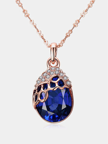 Luxus Damen Halskette Blue Crystal Glass Strass Drop Halskette 