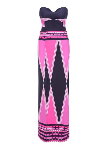 Strapless Geometric Print Slit Hem Maxi Dress For Women
