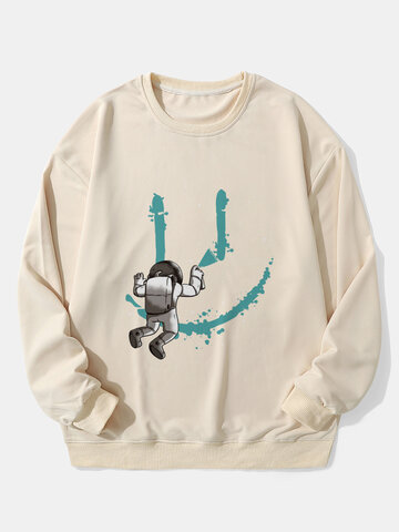 Smile Face Astronaut Print Sweatshirts