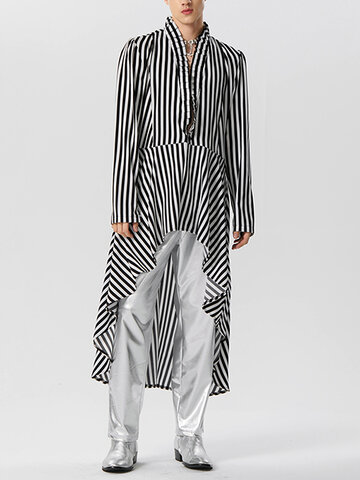 Striped Irregular High-Low Hem Shirt