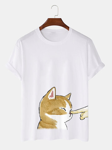 Camisetas de algodão com estampa de gato fofo