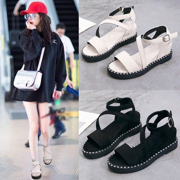

Season New Students In The Platform Waterproof Platform Muffin With Sandals Open Toe Shallow Mouth Buckle Hollow New Women's Shoes