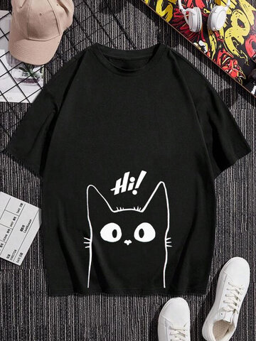 Cartoon Line Cat Print T-Shirts