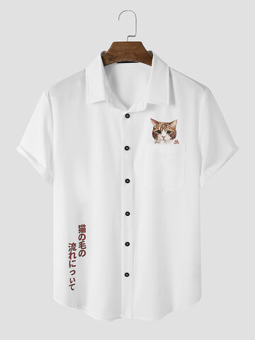 Hemden mit Katzen-Brusttaschen-Print