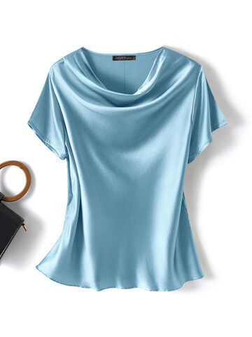 Satin Solid Cowl Neck Blouse