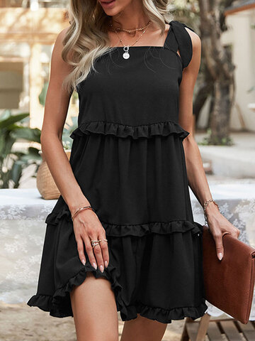 Sleeveless Knotted Solid Fungus Dress