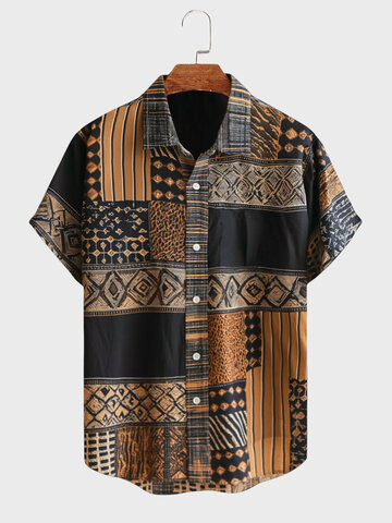 Chemises ethniques vintage à imprimé géométrique