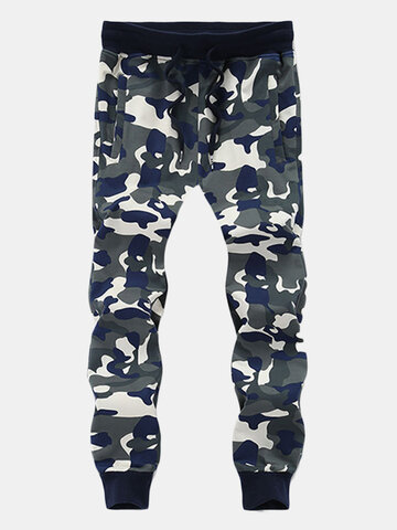 

Camo Printing Casual Sweatpants Relaxed Fit Drawstring Spring Fall Cotton Sport Pants, Orange green