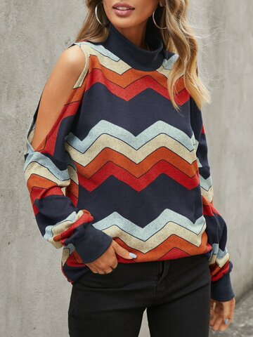 Striped Print Off Shoulder Sweater