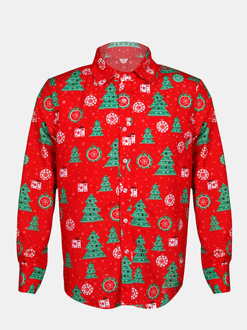 Men's Christmas Tree Snow Printing Shirt