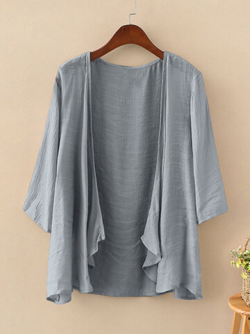 Solid Color 3/4  Sleeves Thin Cardigan