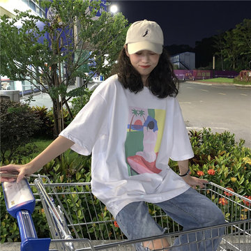

Factory Price Season New Ins Girl Hong Kong Taste Vintage Feeling Funny Print Loose Short-sleeved T-shirt Female