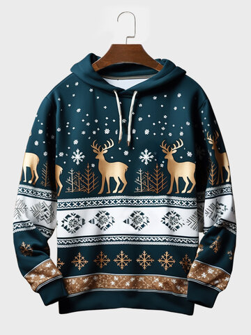 Christmas Elk Snowflake Print Hoodies