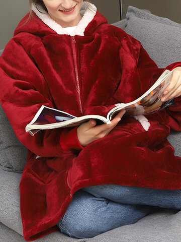 Zip Front Double-Plush Blanket Hoodie