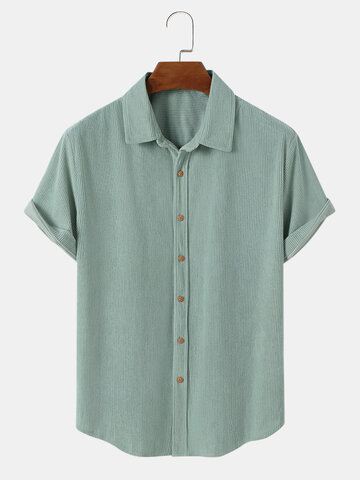 Corduroy Solid Button Up Shirts